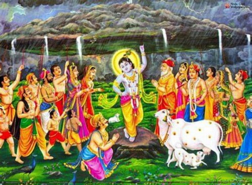 Indra asks Krishna for forgiveness